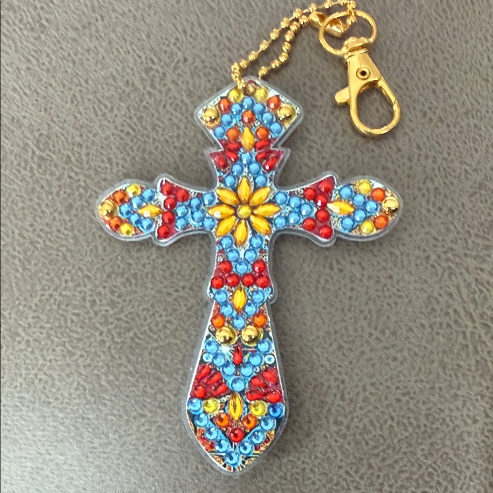 Vibrant Beaded Cross Keychain